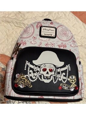 Loungefly Disney Parks Pirate Skull Backpack - White, Black, Red, Gold